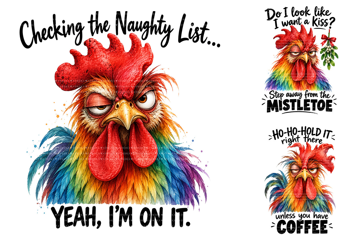 Funny Christmas Rooster PNG Bundle