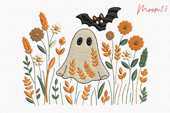Halloween Floral Ghost with Bat