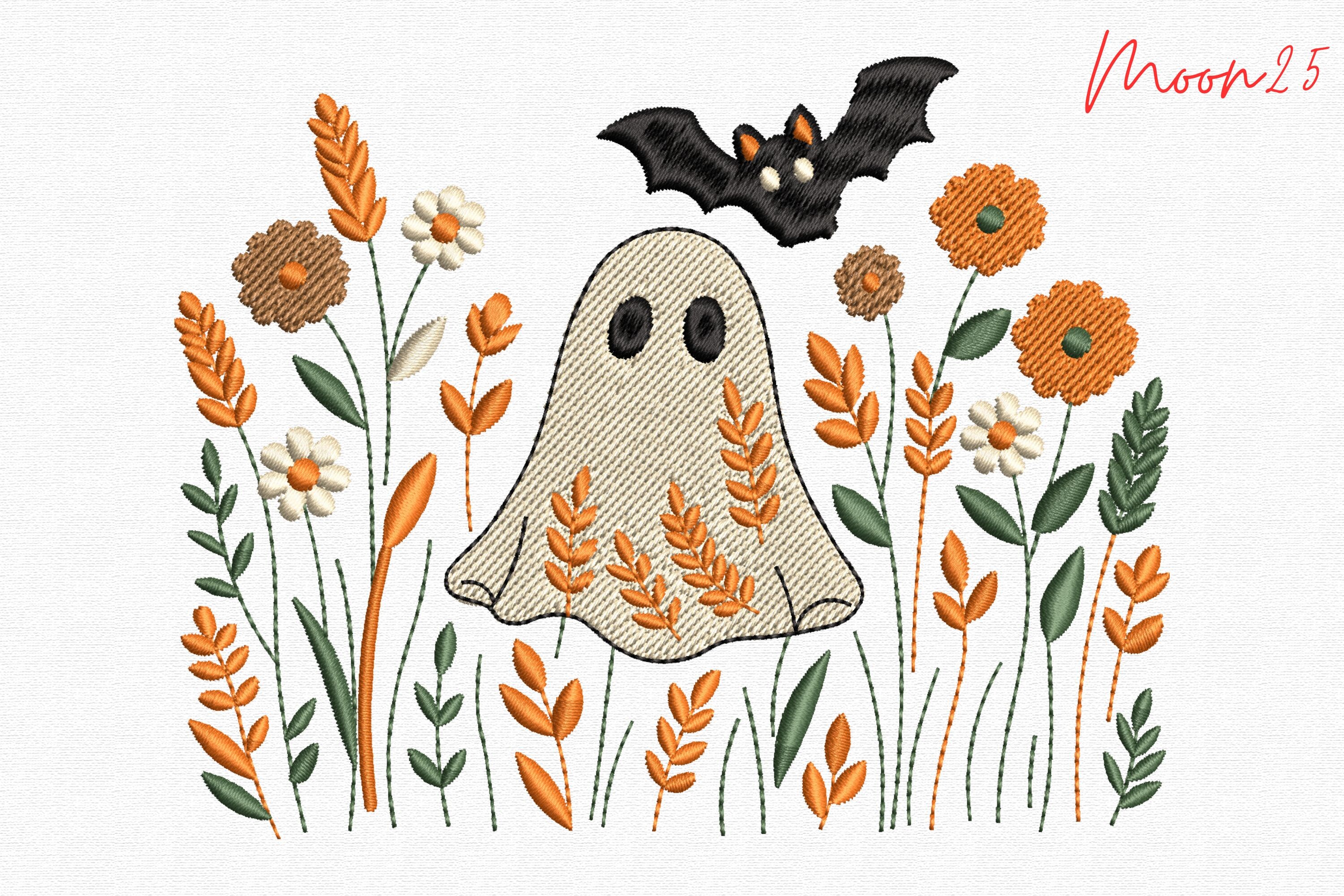 Halloween Floral Ghost with Bat