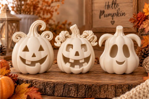Halloween Pumpkin Lantern Set 3D Model - 3 Printable Jack-o'-Lantern Designs - Image 1
