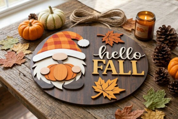 Hello Fall Gnome Door Hanger SVG