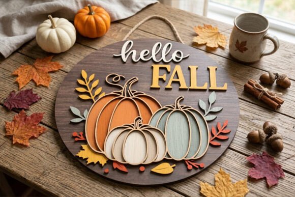 Hello Fall Pumpkin Door Hanger SVG
