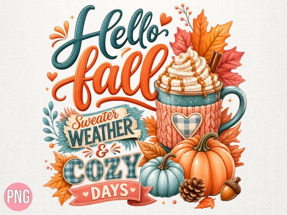 Hello Fall Sweater Weather Coffee PNG Illustration Designs de T-shirts Par MOON Studio