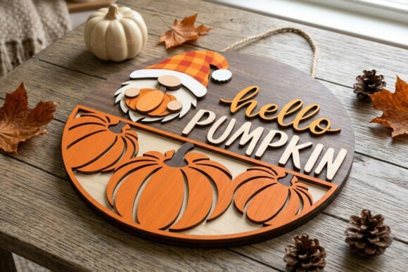 Hello Pumpkin Gnome Sign SVG