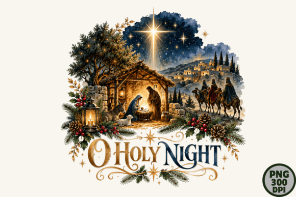 Holy Night Nativity Christmas PNG Design Grafika Ilustracje do Druku Przez SvgCuttingShop