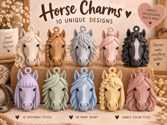 Horse Charms STL Bundle | 10 Horse Head Keychain & Charm STL Files - Image 5