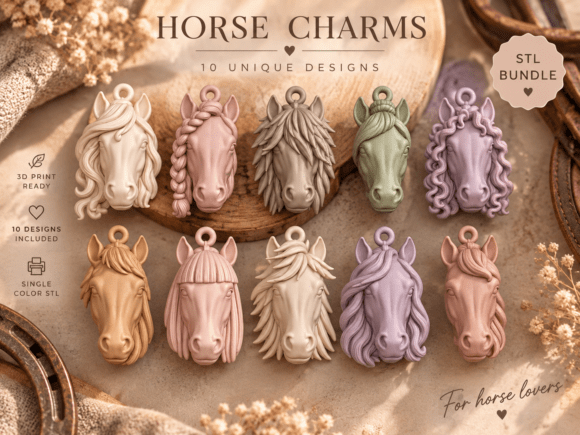 Horse Charms STL Bundle | 10 Horse Head Keychain & Charm STL Files - Image 6