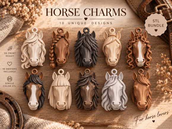 Horse Charms STL Bundle | 10 Horse Head Keychain & Charm STL Files - Image 7