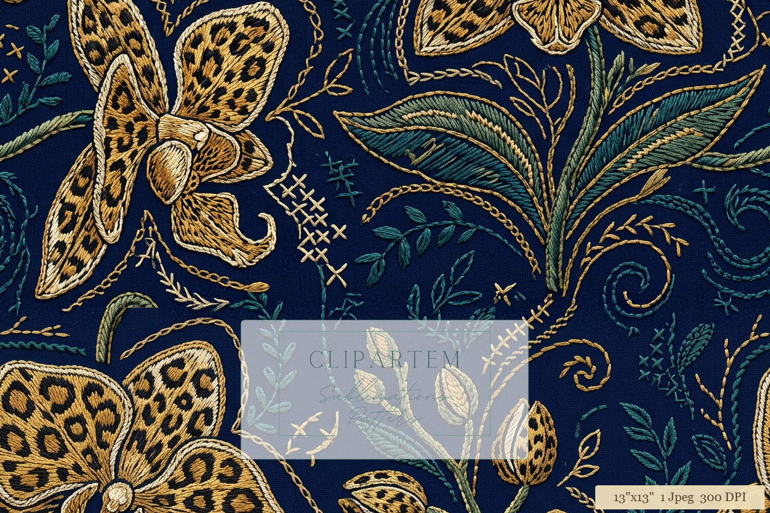Leopard Butterfly Embroidery Navy Print