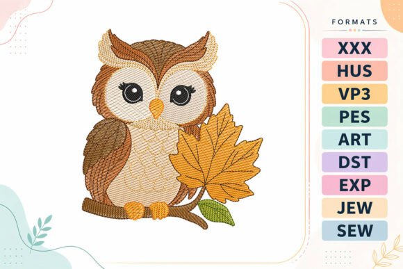 Light Sketch Fall Owl Machine Embroidery