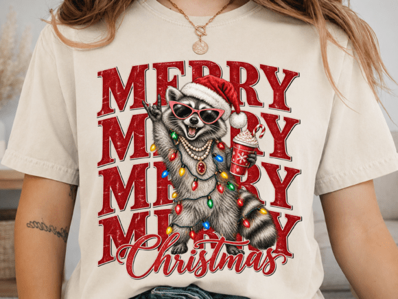 Merry Christmas Raccoon PNG Shirt Design