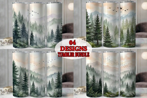 Misty Watercolor Forest Tumbler Bundle