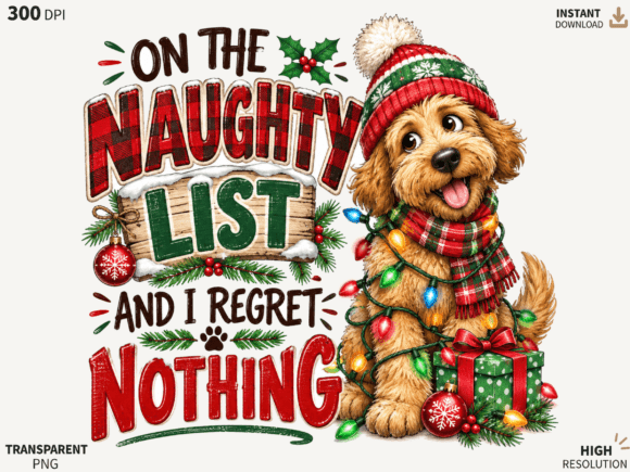Naughty List Dog Christmas PNG, Funny Ch