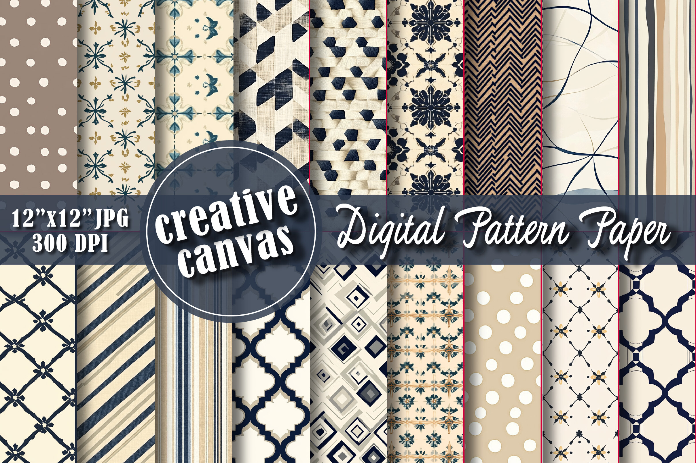 Navy Beige Geometric Seamless Pattern