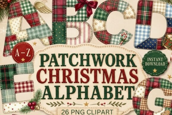 Patchwork Christmas Alphabet Clipart