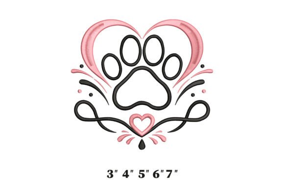 Pink & Black Paw Love Heart