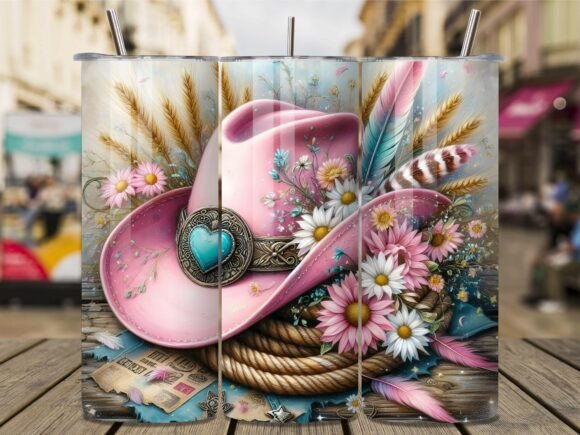 Pink Cowgirl Hat Daisy Tumbler Wrap