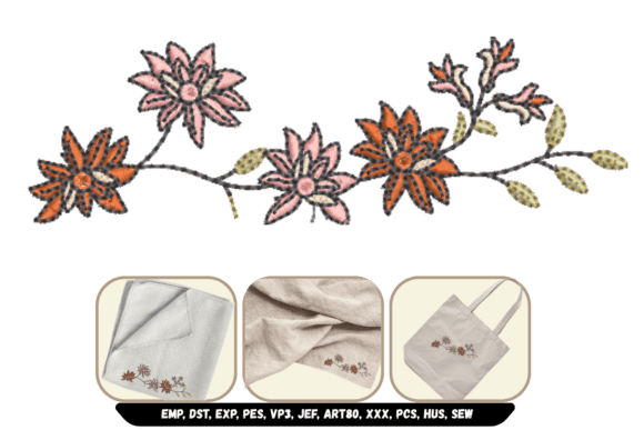 Pink Orange Floral Embroidery Design
