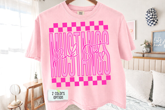 Pink out Mustangs Checkered Pink Ribbon