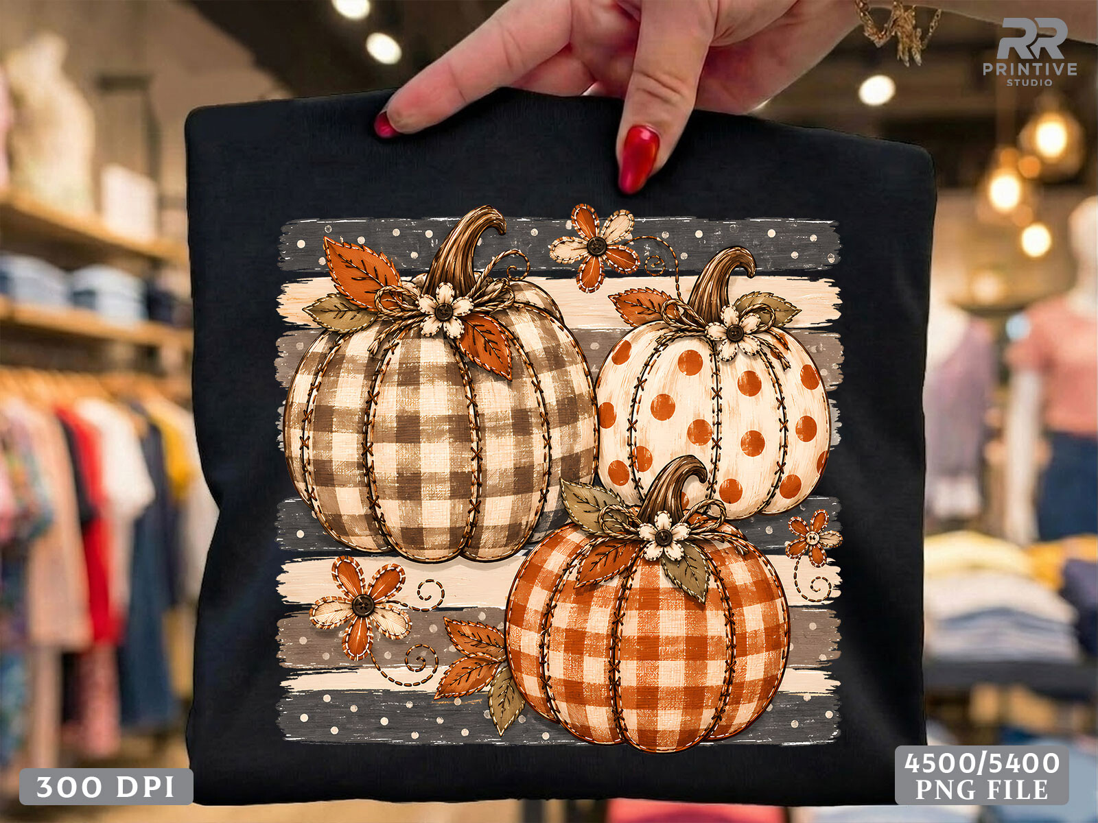 Plaid Polka Dot Pumpkin Trio PNG Graphic by RR Printive Studio ...
