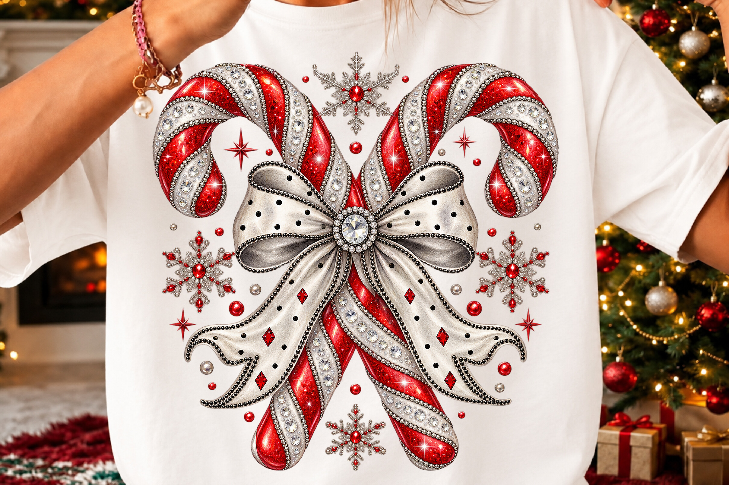 Rhinestone Candy Cane Christmas PNG
