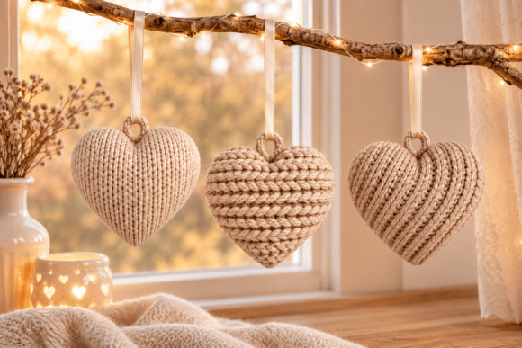 Knitted Heart Ornament STL Set – 3 Textured 3D Hearts for Christmas & Valentine - Image 1
