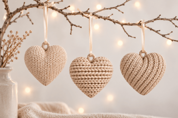 Knitted Heart Ornament STL Set – 3 Textured 3D Hearts for Christmas & Valentine - Image 2
