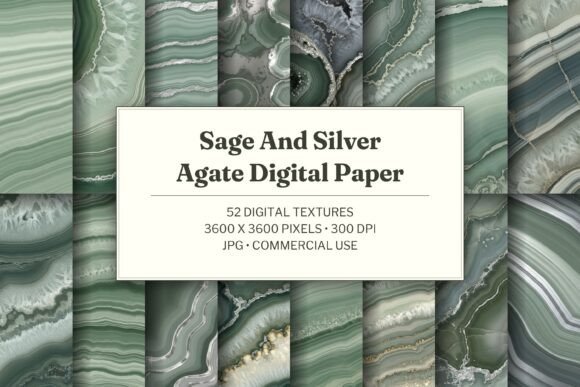 Sage and Silver Agate Digital Paper