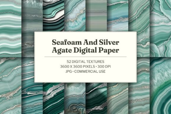 Seafoam and Silver Agate Digital Paper