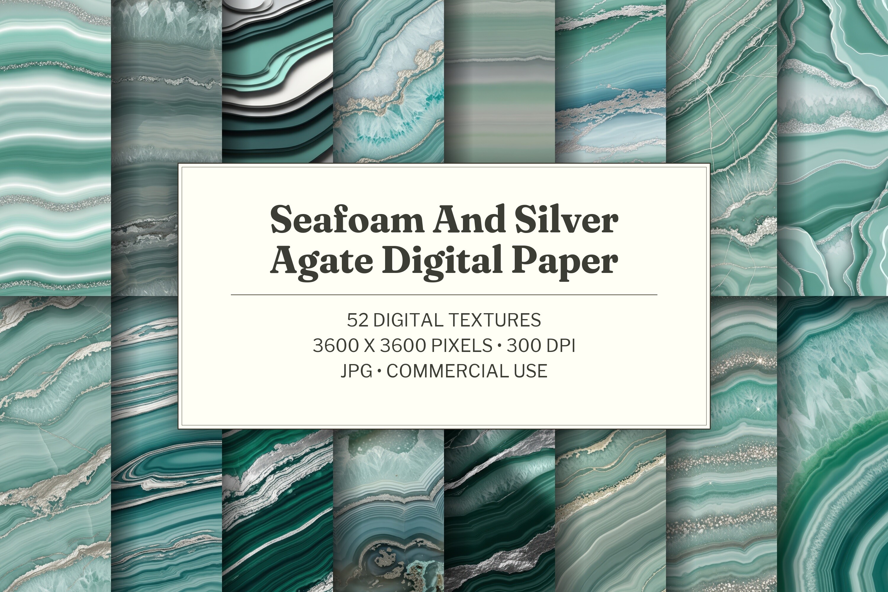 Seafoam and Silver Agate Digital Paper