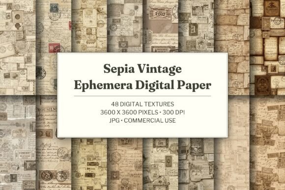 Sepia Vintage Ephemera Digital Paper