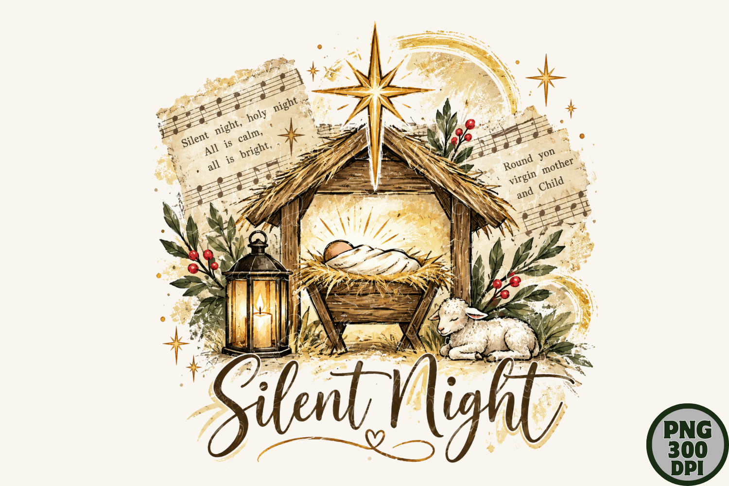 Silent Night Nativity Xmas Faith PNG Art