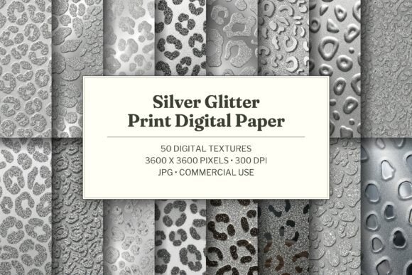 Silver Glitter Print Digital Paper