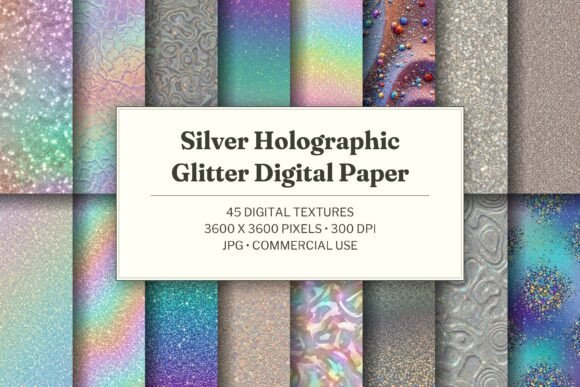 Silver Holographic Glitter Digital Paper