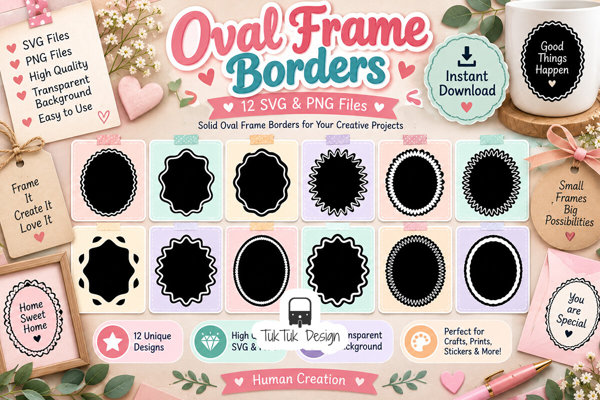 Solid Oval Frame Borders SVG & PNG Files