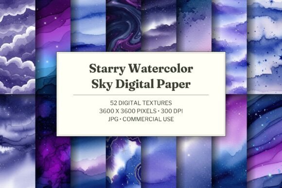 Starry Watercolor Sky Digital Paper