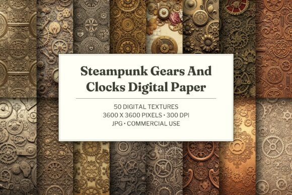 Steampunk Gears and Clocks Digital Paper