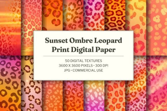 Sunset Ombre Leopard Print Digital Paper