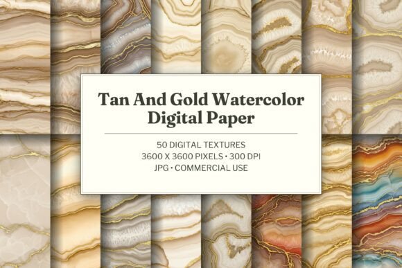 Tan and Gold Watercolor Digital Paper