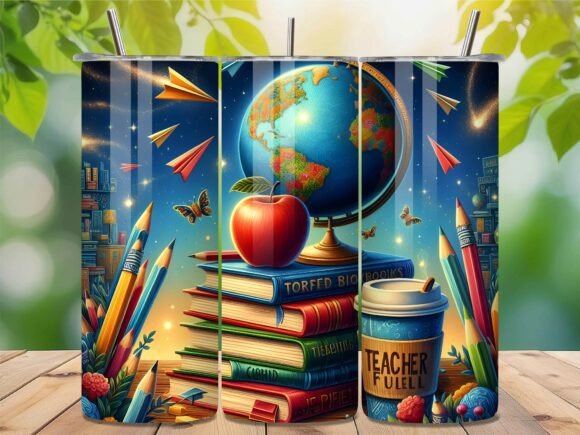 Teacher Fuel Books Globe Tumbler Wrap