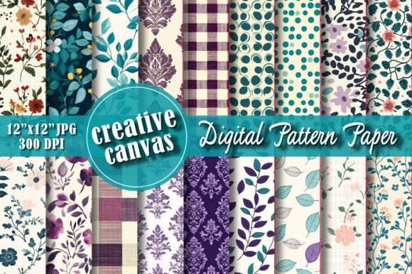 Teal Purple Floral Seamless Pattern