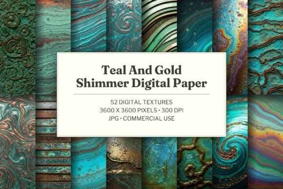 Teal and Gold Shimmer Digital Paper