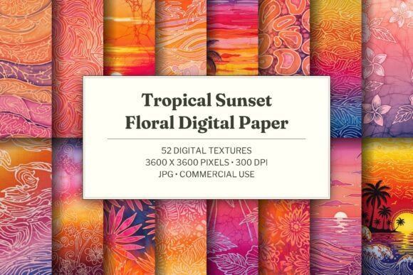 Tropical Sunset Floral Digital Paper