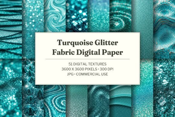 Turquoise Glitter Fabric Digital Paper