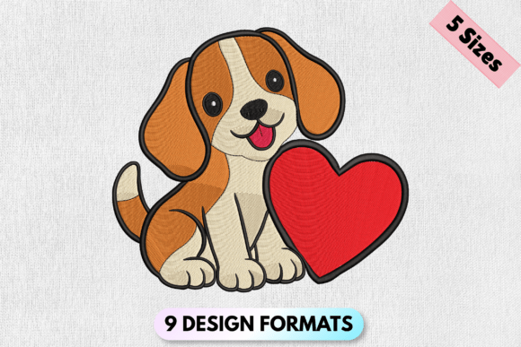 Valentine Dog, Dog with Heart Embroidery