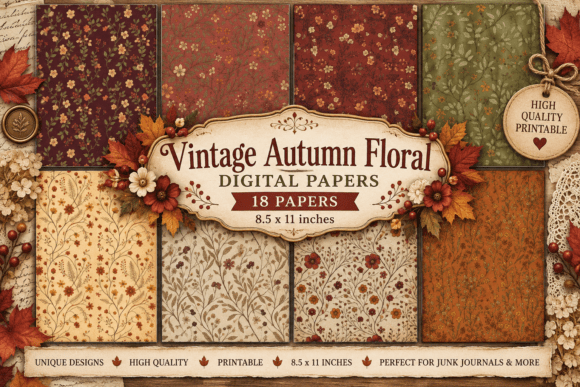 Vintage Autumn Floral Digital Papers