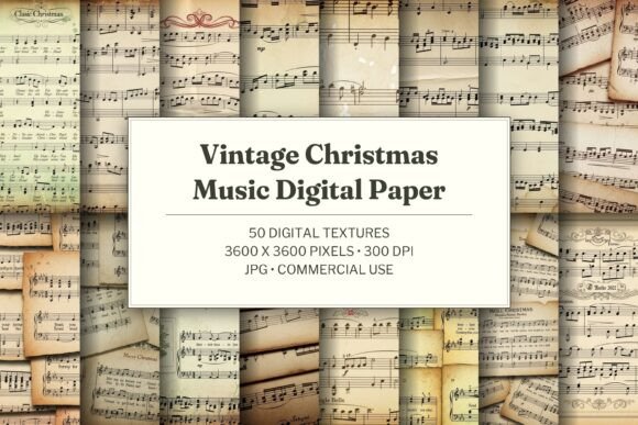 Vintage Christmas Music Digital Paper