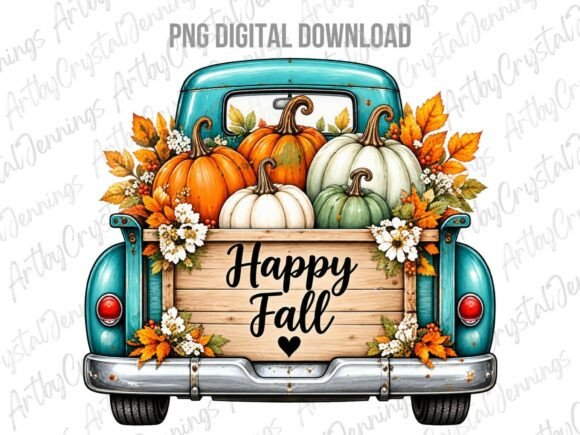 Vintage Fall Truck Pumpkins PNG
