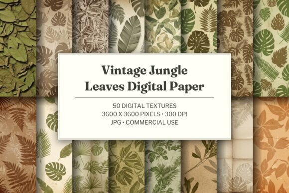 Vintage Jungle Leaves Digital Paper