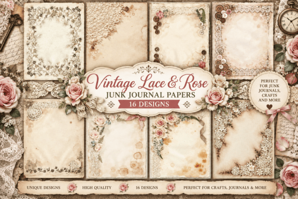 Vintage Lace & Rose Junk Journal Papers